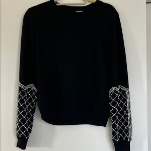Express Black Top with Pearl Detailed Sleeves